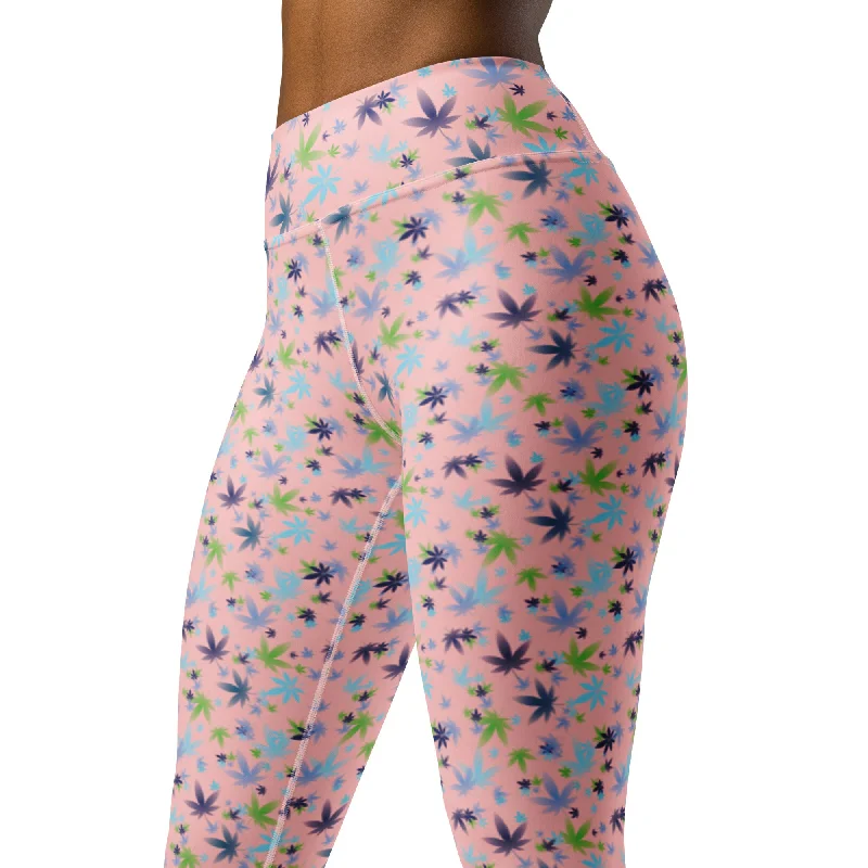 Must-have For Autumn And Winter Pink Cannabis Floral Yoga Leggings