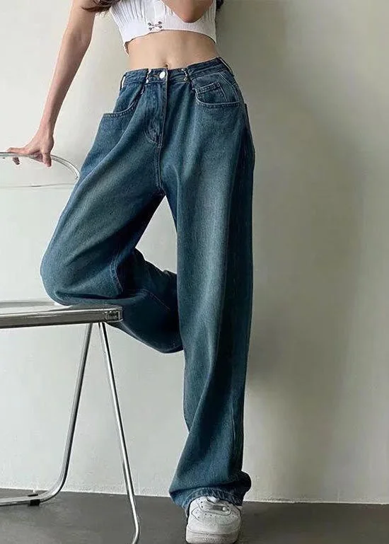 Economic Outlook Modern Blue High Waist Draping Pockets Cotton Denim Wide Leg Pants Summer Economic Outlook Modern Blue High Waist Draping Pockets Cotton Denim Wide Leg Pants Summer