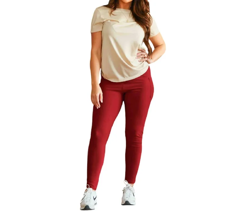 Versatile Itinerary Full Length Leggings With Pocket In Red