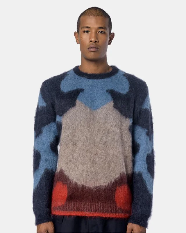 Floral Prints Moth Alpaca Sweater in Blue