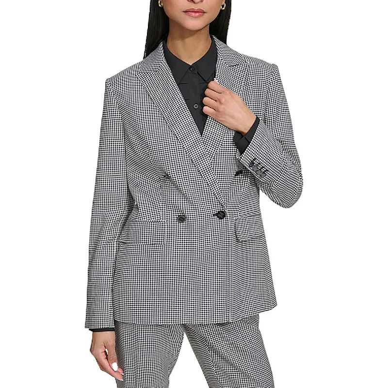 Exquisite Design Karl Lagerfeld Paris Womens Checkered  Double-Breasted Blazer