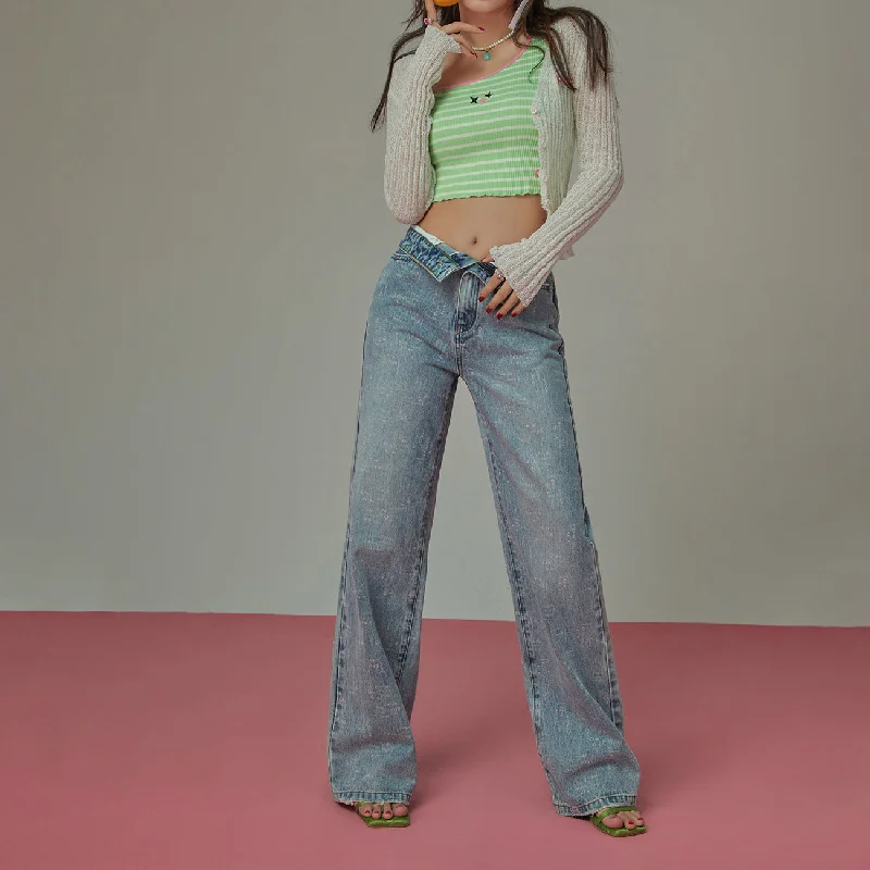 Classic Style Words High Waisted Denim Jeans