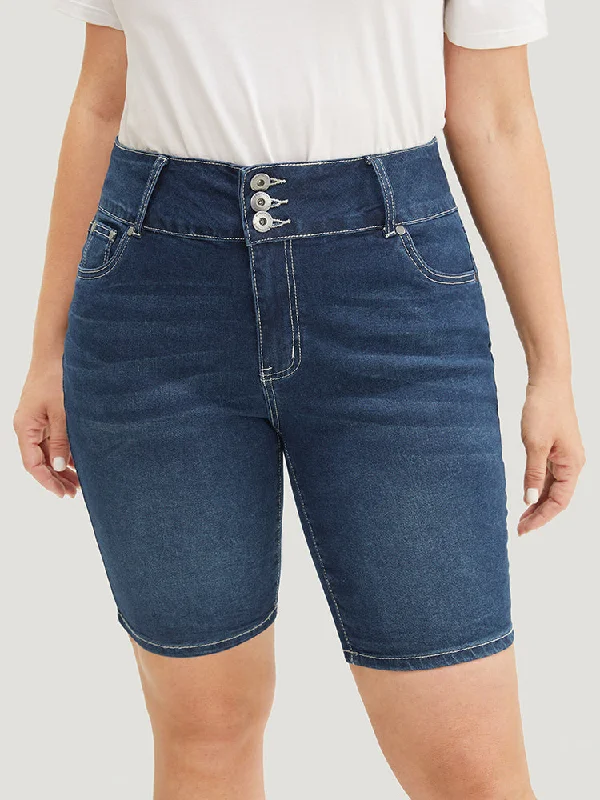 High-quality Design Slightly Stretchy  High Rise Black Wash Denim Shorts