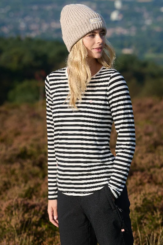 High-end Sense On The Go Bamboo Long Sleeve Tee - Black and White Stripe