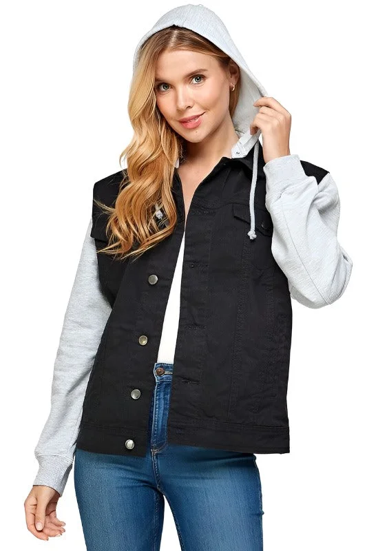 Luxury Fashion Women's Denim Jacket with Fleece Hoodie