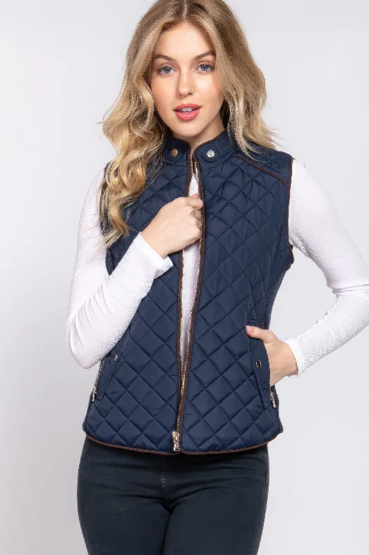 Fashionable Items Suede Piping Quilted Padding Vest