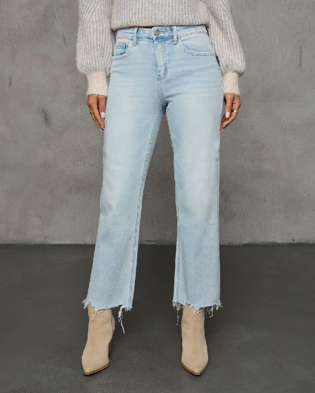 Basic Version Jalena Mid Rise Raw Hem Straight Leg Denim