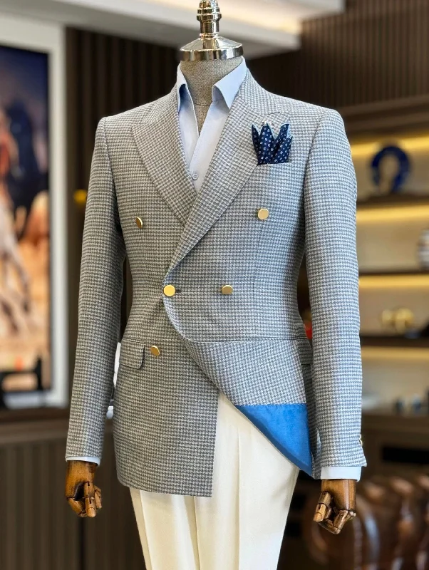 High-end Wear Sky-Blue Double Breasted Blazer