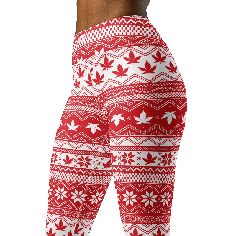 Casual Choice Red And White Christmas Cannabis Yoga Leggings