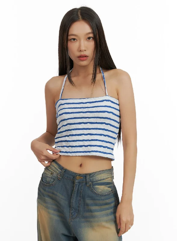Design Trend Stripe Halter Neck Tank Top CU414