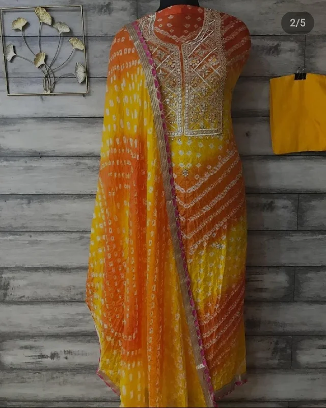 Integrated Design KcPc New Art Silk Bandhani Gotapatti Work Salwar Suit  KML