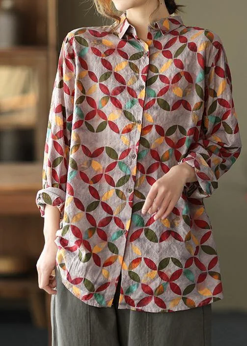 Urban Design Sense Unique Lapel Patchwork Spring Tunic Pattern Photography Red Print Blouse