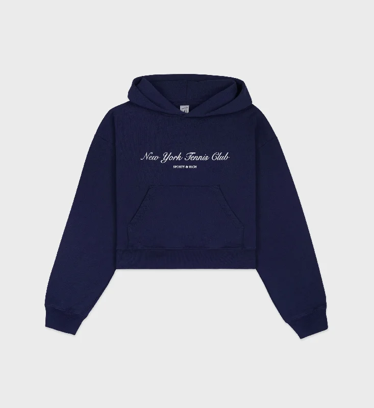 Comfortable Wear NY Tennis Club Cropped Hoodie - Navy/White