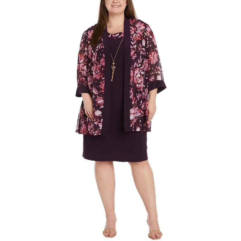 Urban Design Sense R&M Richards Womens Plus Chiffon Floral Duster Blazer