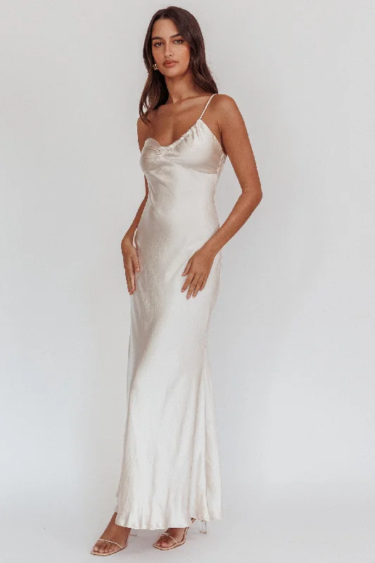 Goddess Style Twilight Tango One-Shoulder Maxi Dress Champagne
