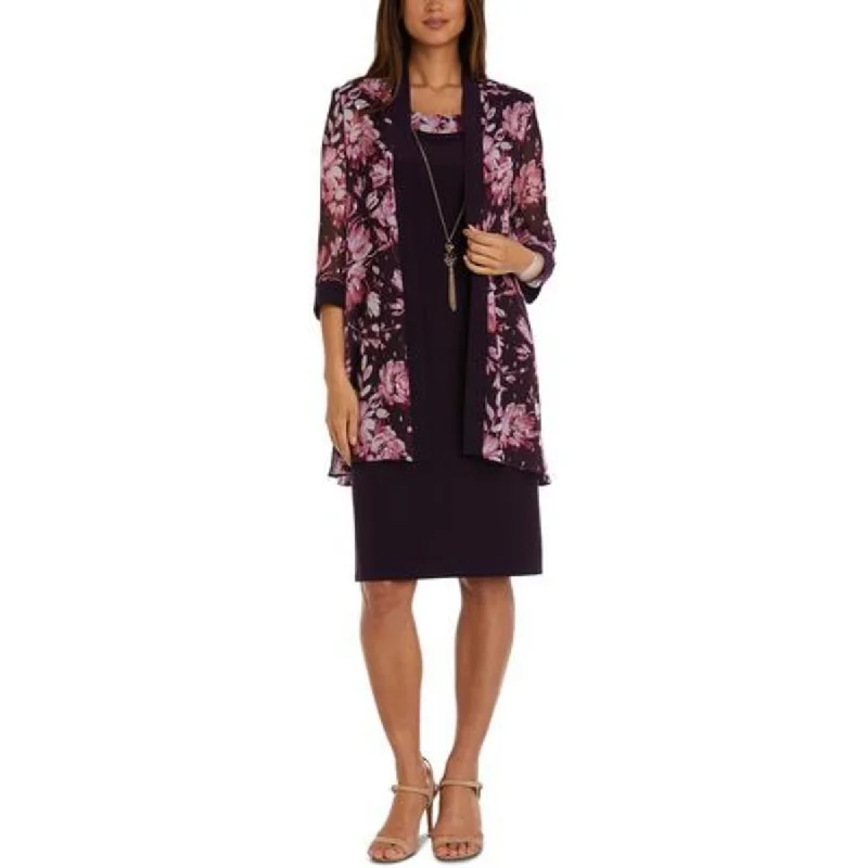 Modernism R&M Richards Womens Petites Chiffon Floral Duster Blazer