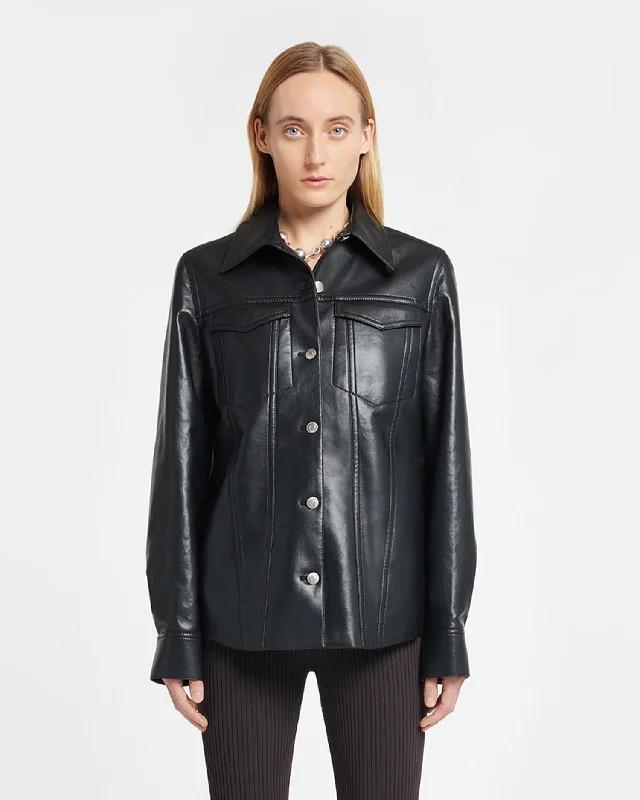 Romantic Temperament Rocio - Regenerated Leather Overshirt - Black
