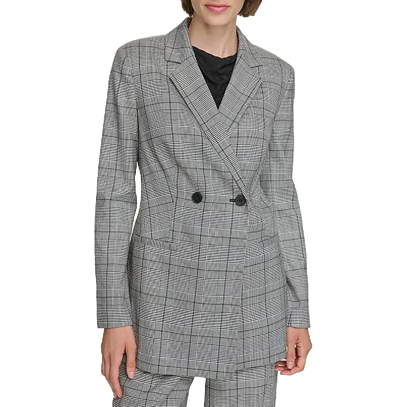 Classic Series Calvin Klein Womens Woven Plaid One-Button Blazer