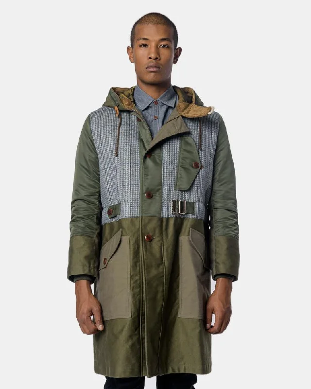Retro Design Herringbone Coat in Olive