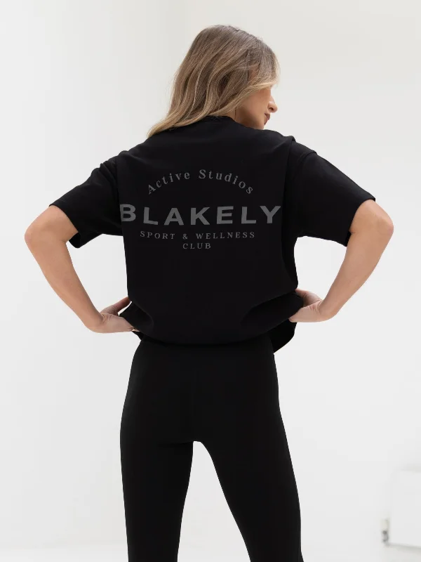 Comfortable Fashion Curved Active Studios Oversized T-Shirt - Black & Charcoal