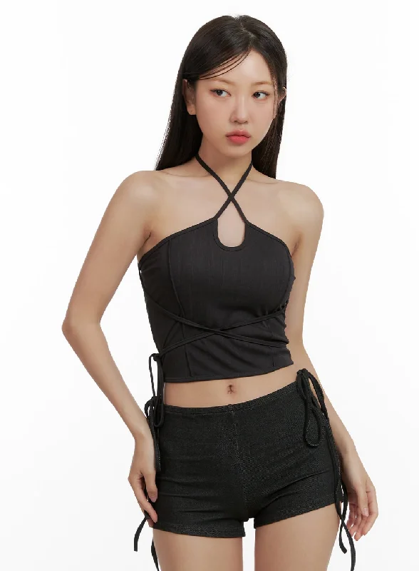 Classic Style Halter Strap Denim Tank Top CU407
