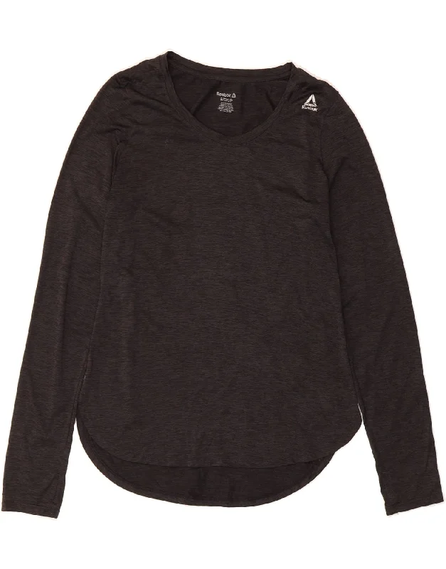Energy Wear REEBOK Womens Top Long Sleeve UK 10 Small Grey Flecked Polyester