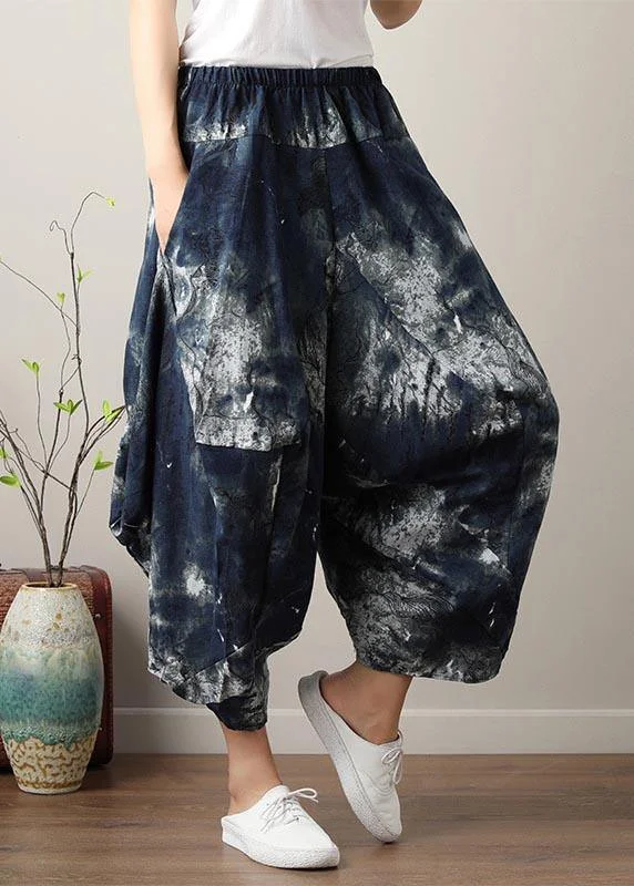Fashion Touch Diy Denim Blue Elastic Waist Cotton Linen Summer Harem Pants