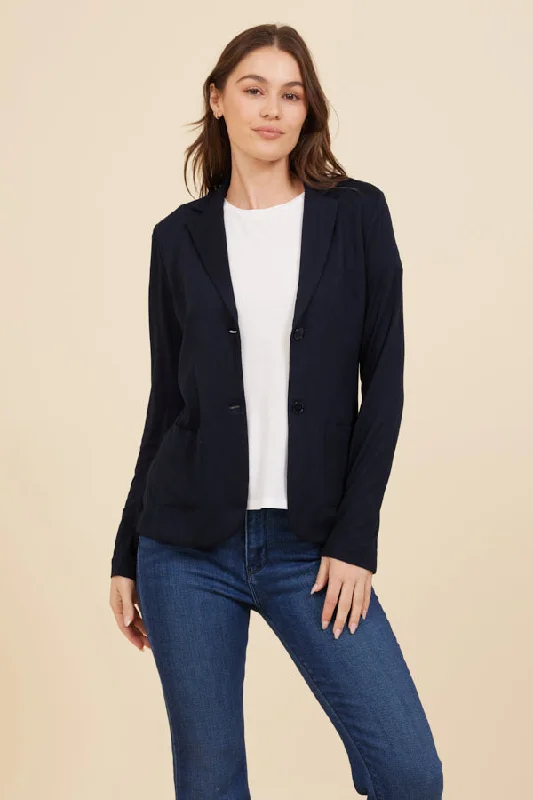 Lace Design Soft Touch Two Button Blazer in Marine