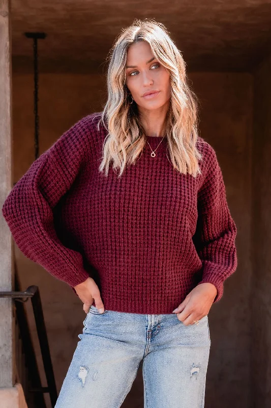 High-end Sense Burgundy Ribbed Waffle Knit Sweater - FINAL SALE