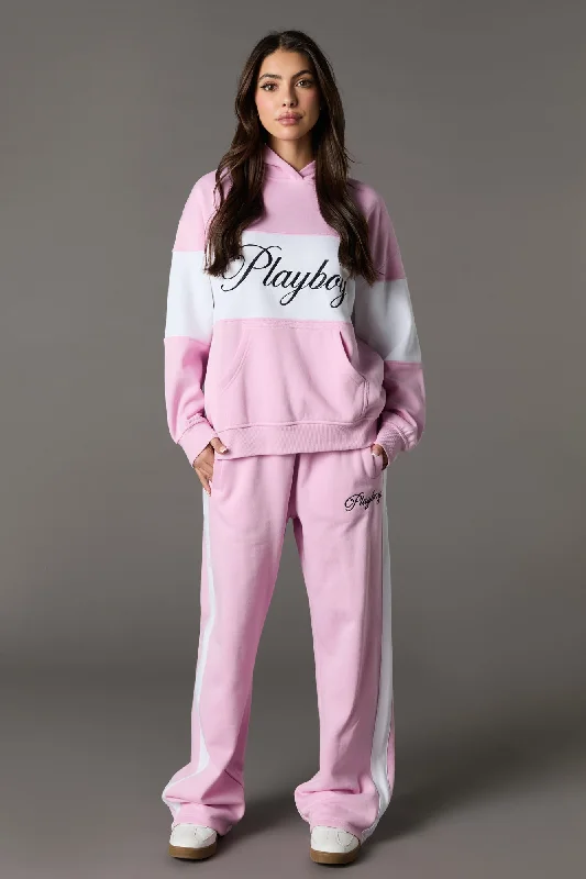 Youthful Style Playboy Embroidered Colourblock Wide Leg Fleece Sweatpant