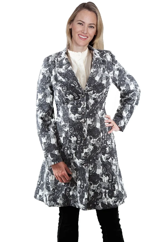 Sports Trend Scully Womens Black/White Polyester Damask Frock Coat