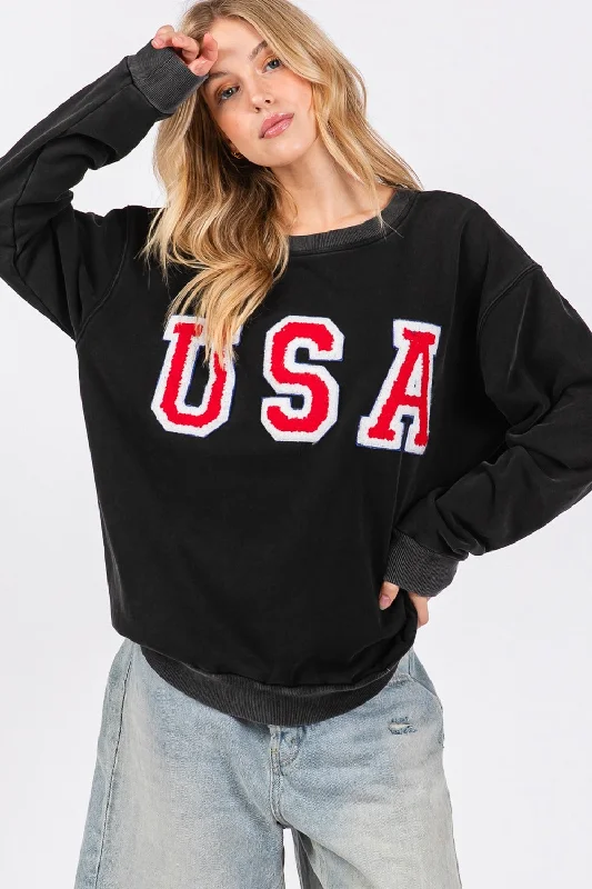 Energy Wear Sage + Fig USA Letter Patch Round Neck Sweatshirt