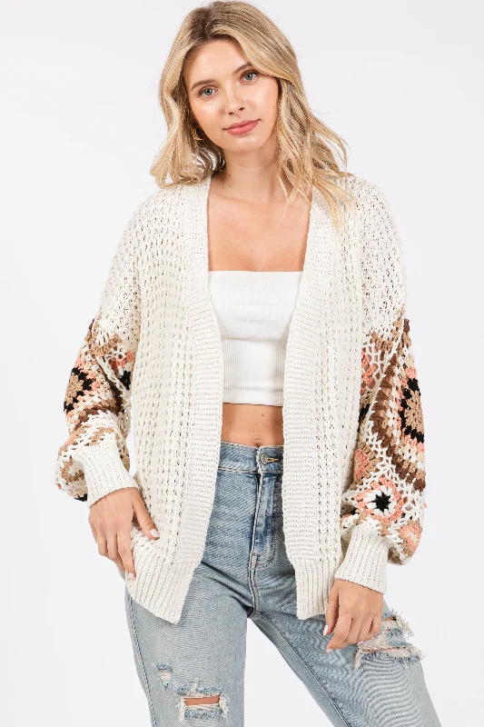 Personalized Outfit White Sleeve Crochet Cardigan