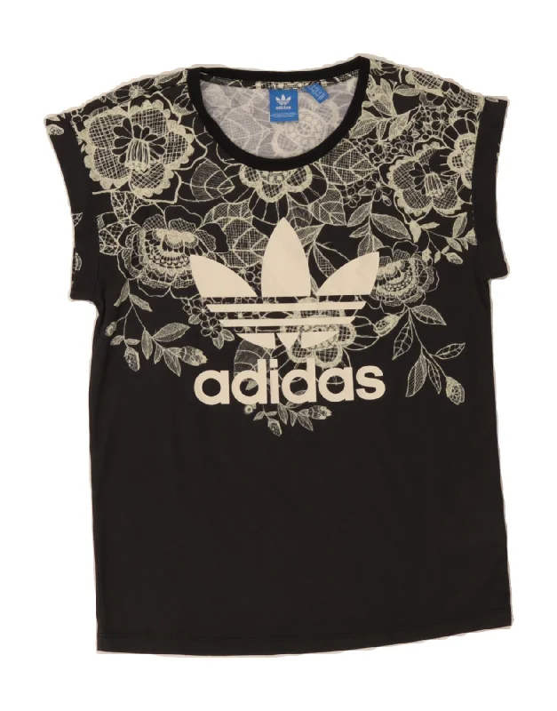 Elegant Outline ADIDAS Womens Graphic Vest Top UK 8 Small Black Floral Polyester