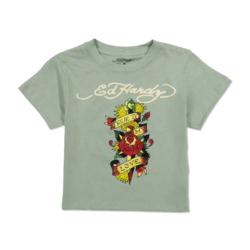 Versatile Itinerary Rhinestone Dagger Rose Baby Tee