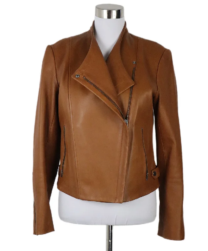Embroidery Design Theory Brown Leather Jacket sz 6