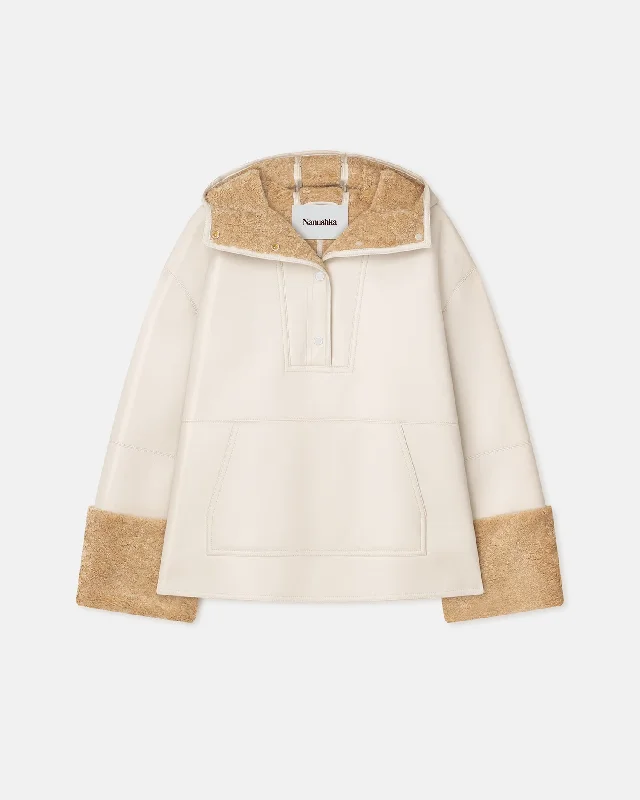 Comfortable Fashion Maso - Hooded Bonded Shearling Pullover - Creme/Crayon