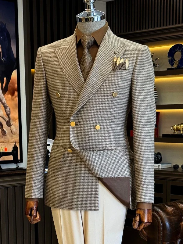 Fashionable In The Times Brown Double Breasted Blazer