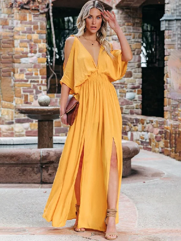 Printed Patterns BerriesJam - Backless Deep V Neck Long Dress Side Split Sexy Dress