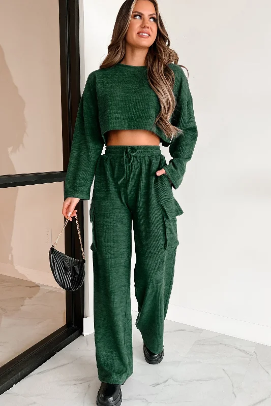 Modernism Big On Comfort Wide Leg Knit Cargo Pants (Green)