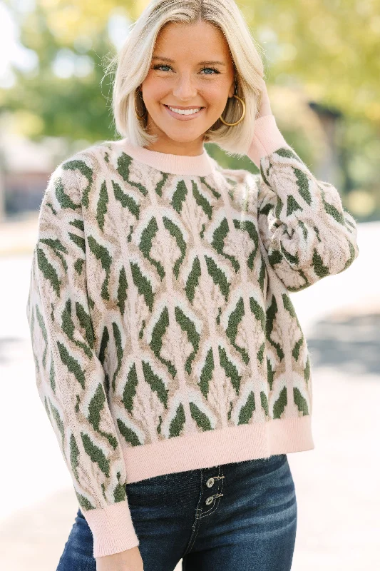 Sports Series Show Me Love Pink & Olive Abstract Sweater