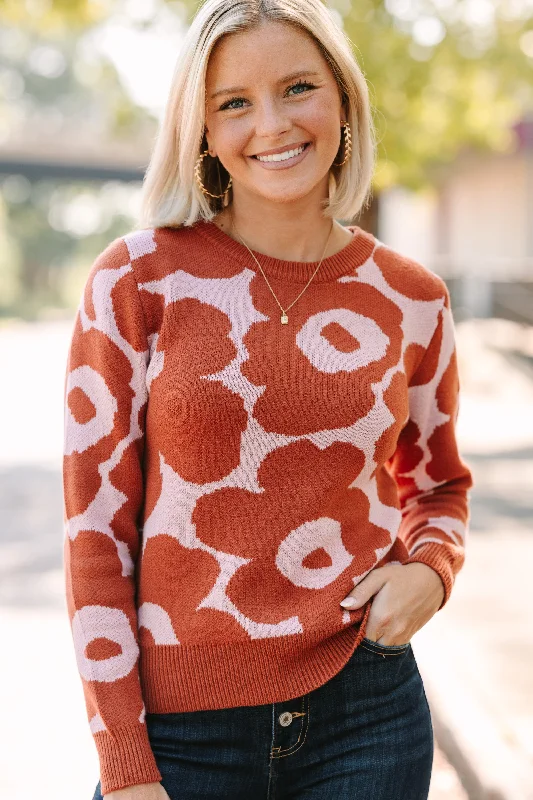Personalized Series Stay Right There Brick Orange Floral Sweater