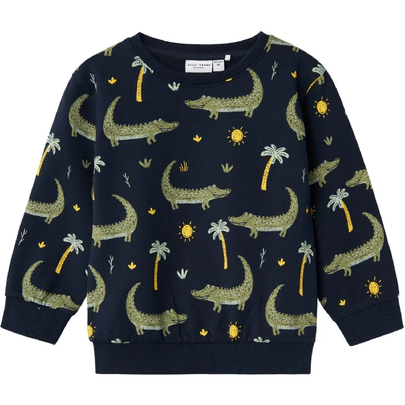 Fresh And Fashionable Name It Dark Sapphire Crocodiles Vermo Aop Løs Sweatshirt