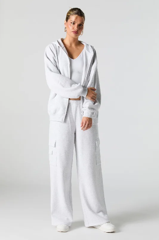 Advanced Design Solid Fleece Wide Leg Cargo Sweatpant