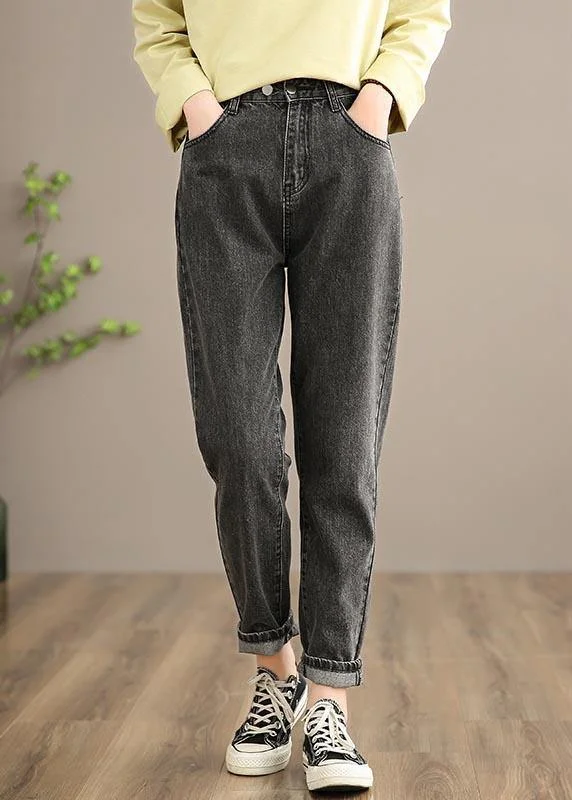 Fashion Classic Classy Denim Black Pants Spring Elastic Waist Photography Wild Trousers