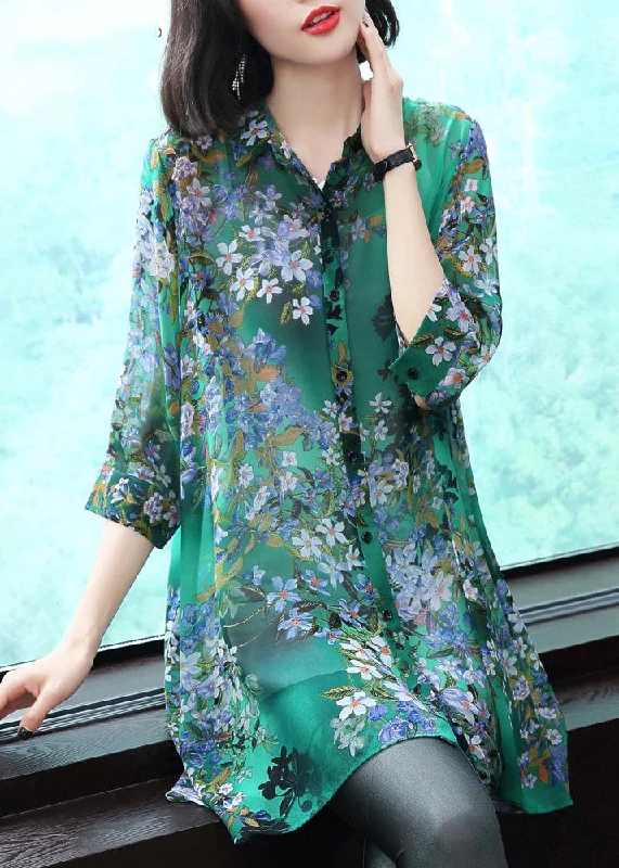 Retro Design Stylish Peter Pan Collar Button Print Chiffon Shirt Tops Summer
