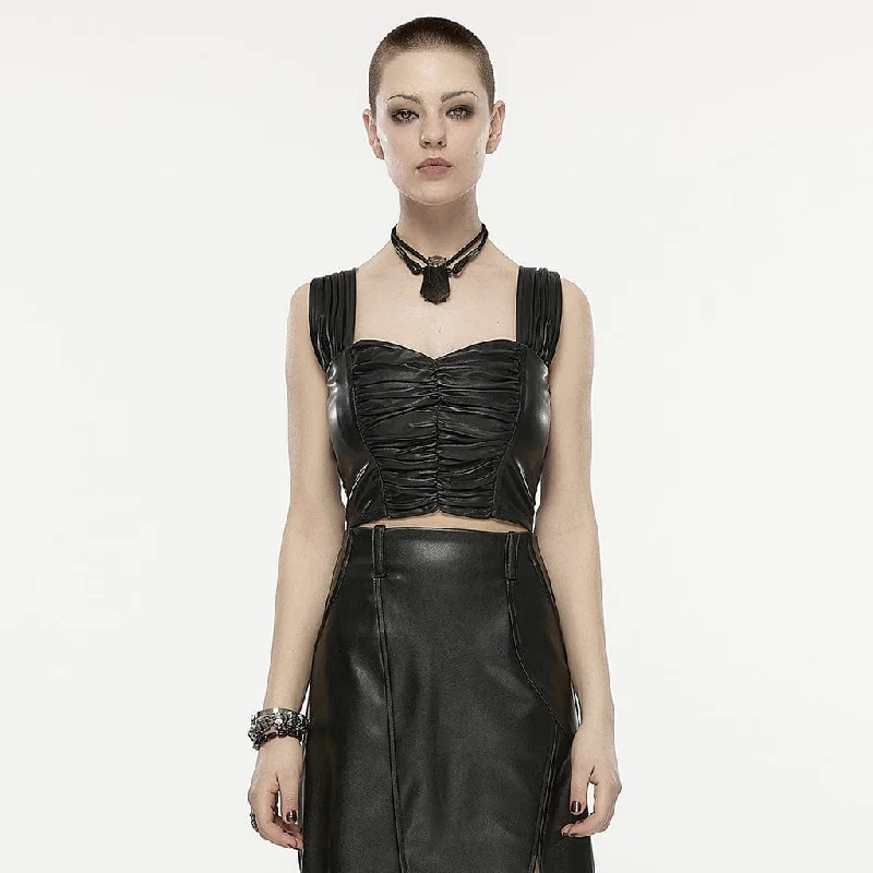 Comfortable Mind Women's Punk Ruched Faux Leather Tank Top