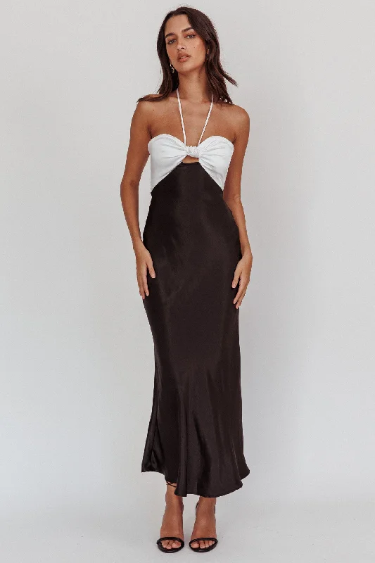 Fashion Pioneer Hassie Knot Bust Halter Midi Dress Black