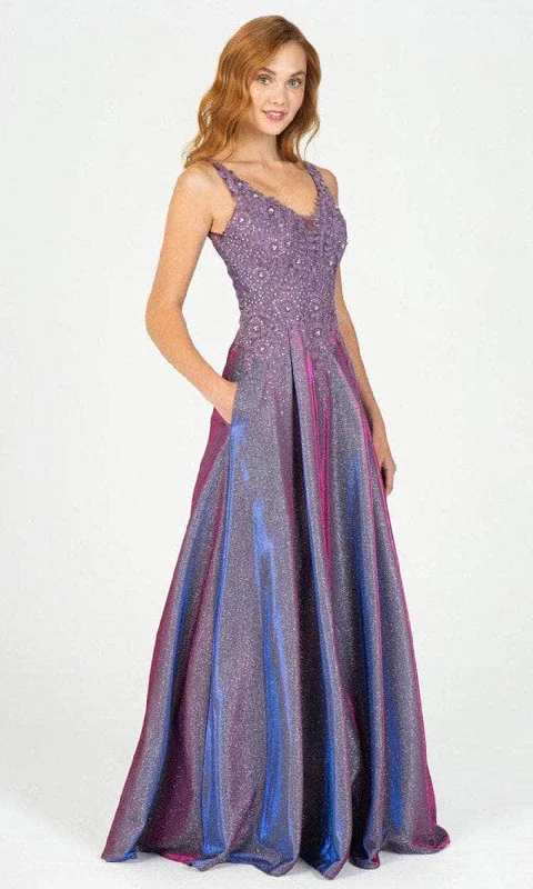 High Street Series Eureka Fashion 9606 - V-Neck Lace Jersey Prom Gown