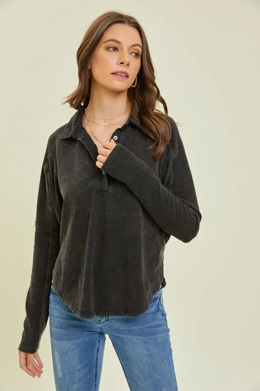 Retro Prints Drawing Lines Long Sleeve Top (Black)